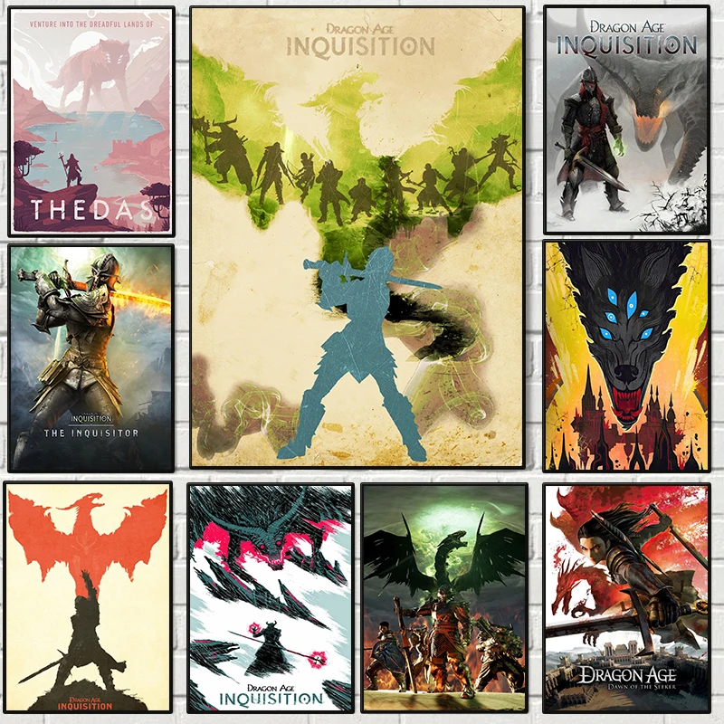 Affiche de jeux vidéo classiques Dragon Age Inquisition, couverture de jeu moderne, peinture sur toile, image d'art murale pour décoration de salon et de maison