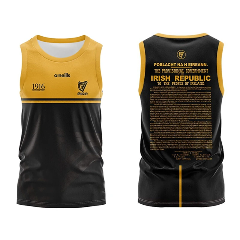 1916 Commemoration GAA Sleeveless Jersey Jersey 3D Printed Sports Football Collins Commemoration Jersey Ireland Men's Shirt Tops