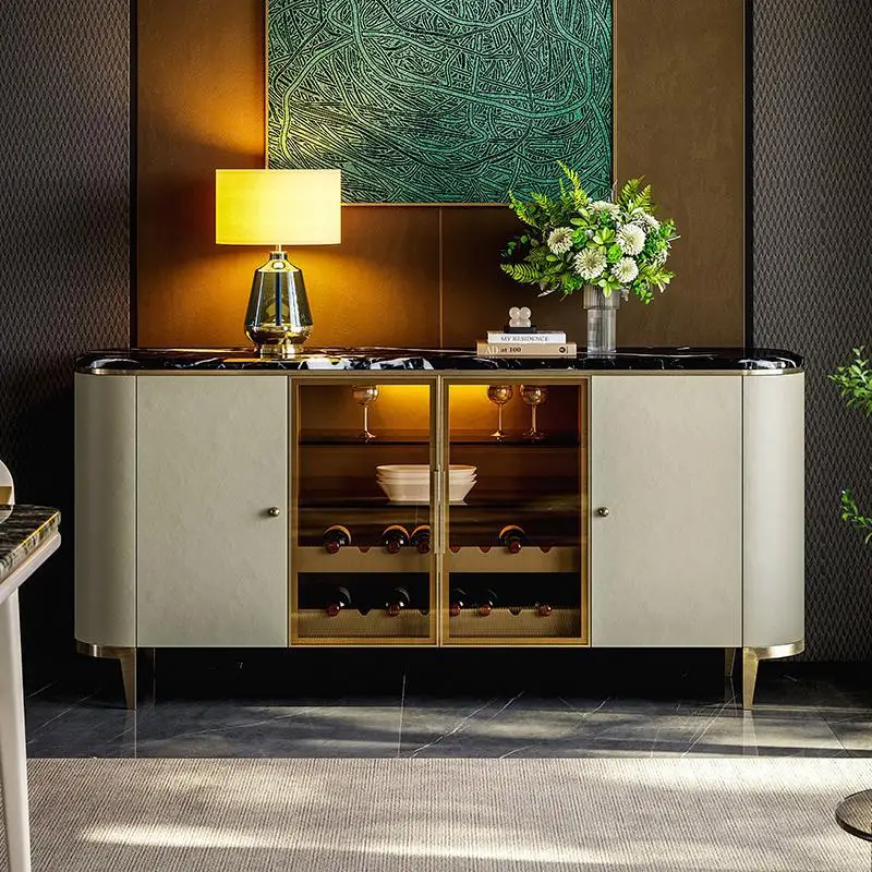 خزانة جانبية لتناول الطعام فاخرة وخفيفة الوزن، وتخزين جدار غرفة المعيشة، وكابينة النبيذ البسيطة الحديثة الراقية #2