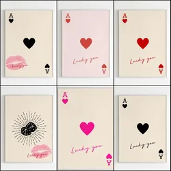 Lucky You Poster and Prints  Queen of Hearts Ace Card Kiss Lips Canvas Paintings Nordic Modern Living Room Home Wall Decor