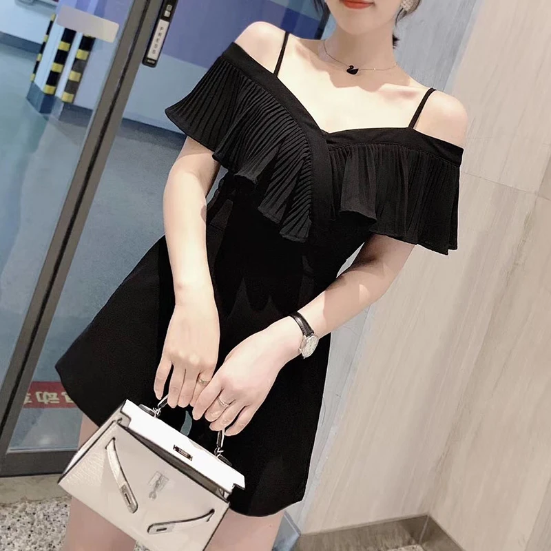 2024 Fashion Playsuit donna estate vita alta Off Shouler Ruffles pagliaccetti tuta Combinaison Femme