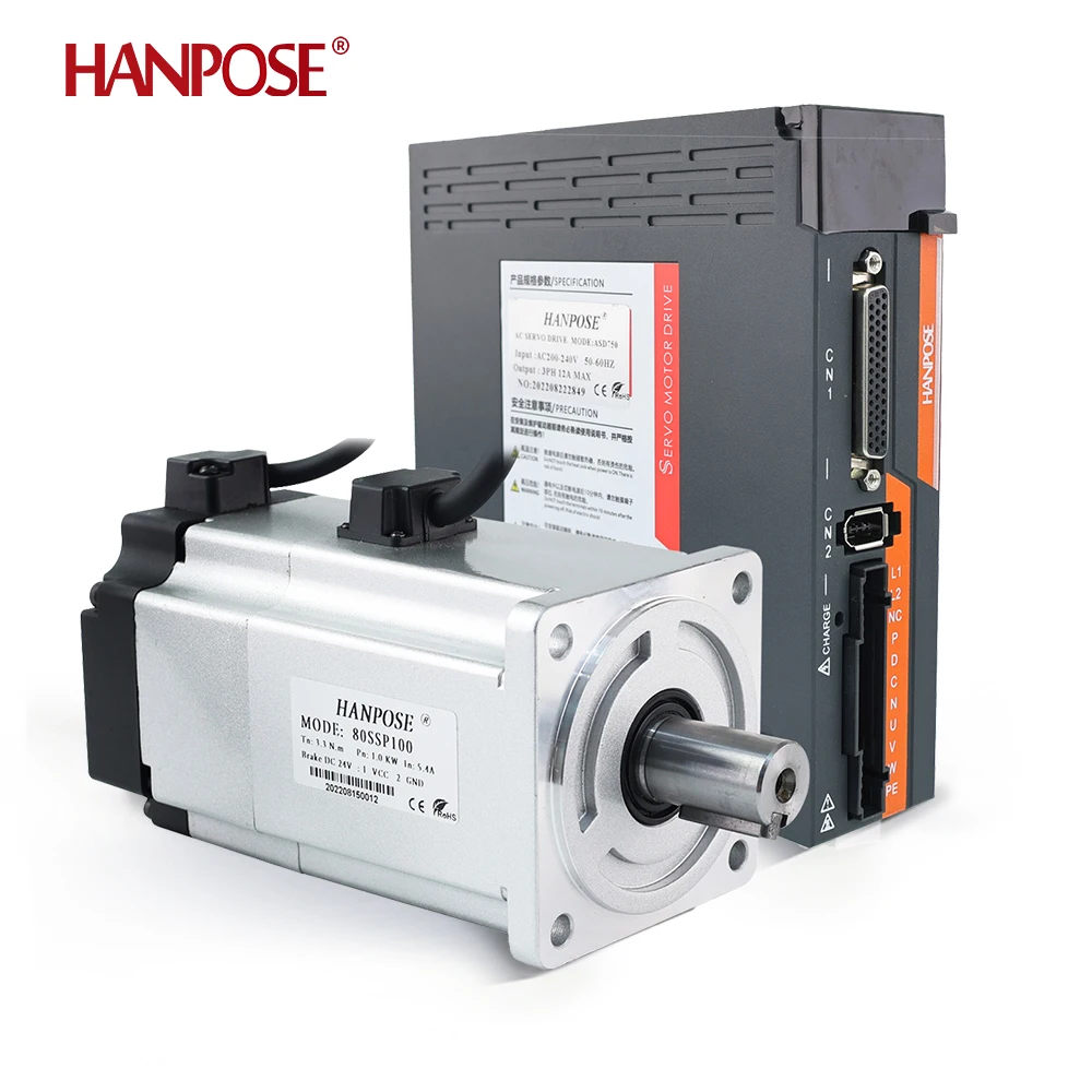 Imagem -05 - Servo Motor Kit 80ssp100 w Freio 5.4a 3.3n.m Mais Asd2100 Servo Drive Ac200240v Mais 3m Cabo do Encoder 6000rmp ac Servo Motor 1000w