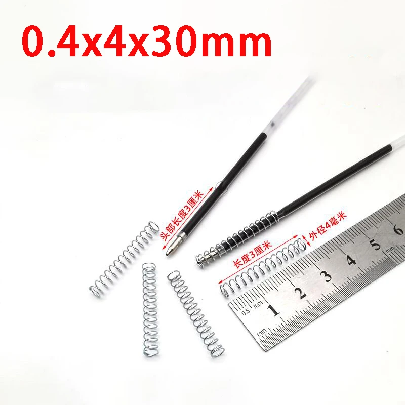 100PCS Galvanized Spring Miniature Ballpoint Pen Refill Steel Small Compression Springs, 0.4x4x30mm