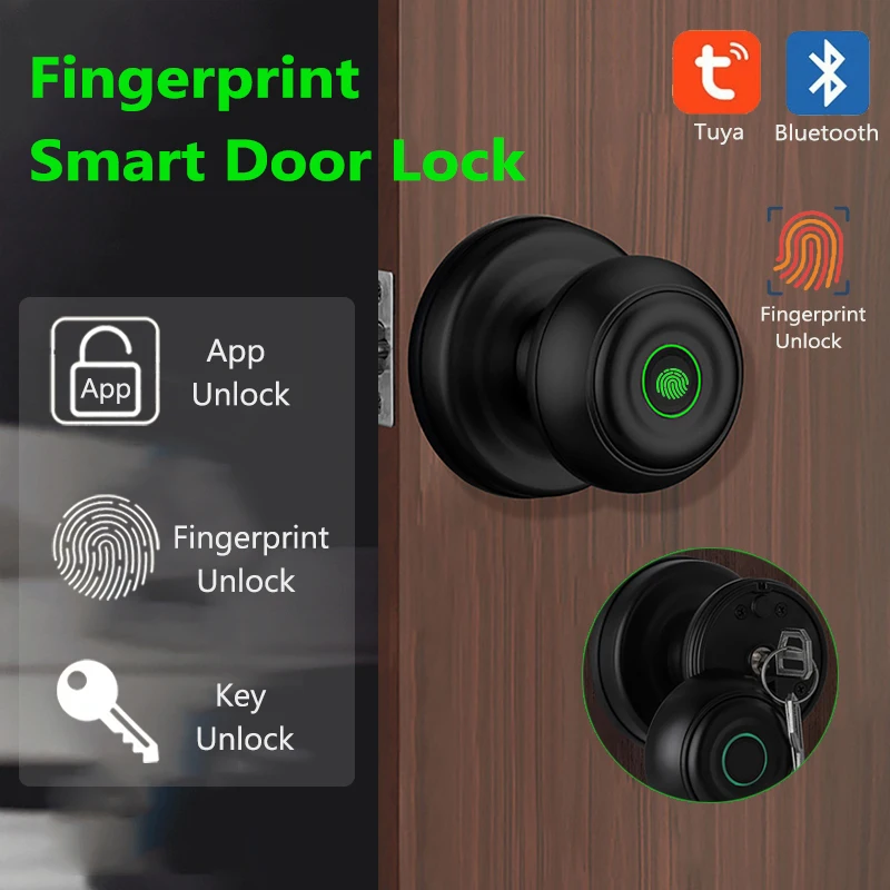 

Digital Electronic Tuya Fingerprint Door knobs Bluetooth Smart Lock Bedroom Office Apartment Room Lock Mechanical Key Unlock