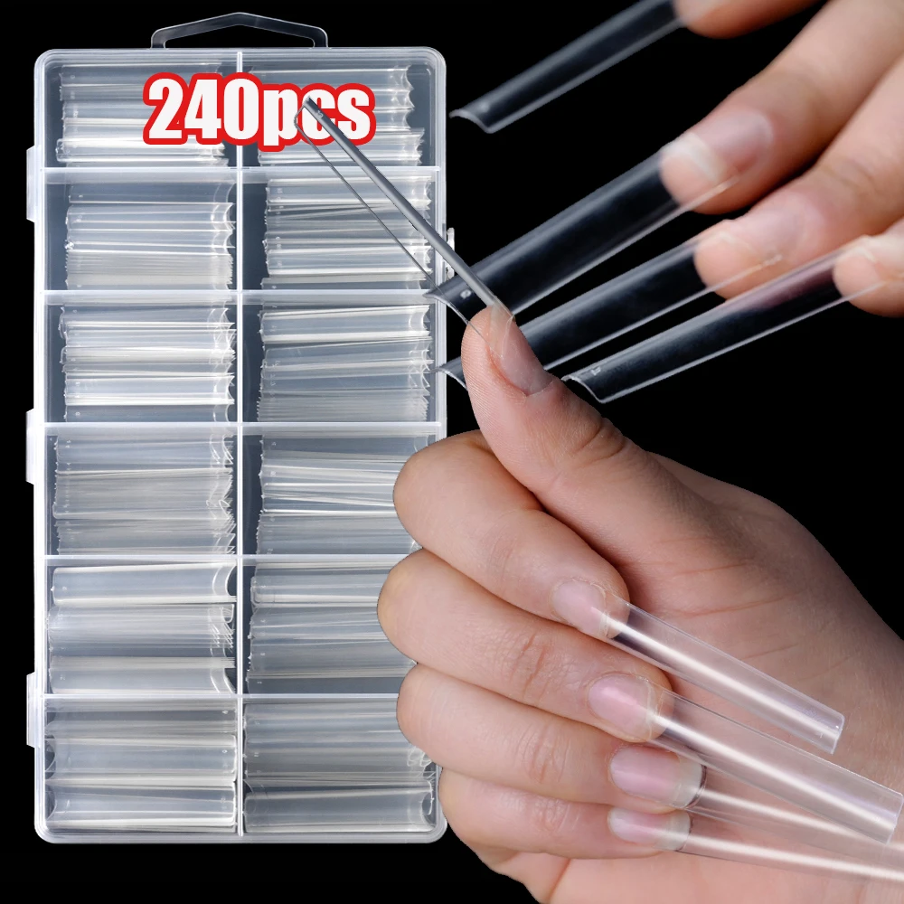 3XXL профессиональные сверхдлинные прозрачные накладные ногти в гробе, 240 шт. (45,5-54,8 мм), прямые французские накладные ногти в гробе, накладные ногти с полупокрытием 3XXL профессиональные сверхдлинные прозрачные накладные ногти в гробе, 240 шт. (45,5-54,8 мм), прямые французские накладные ногти в гробе, накладные ногти с полупокрытием