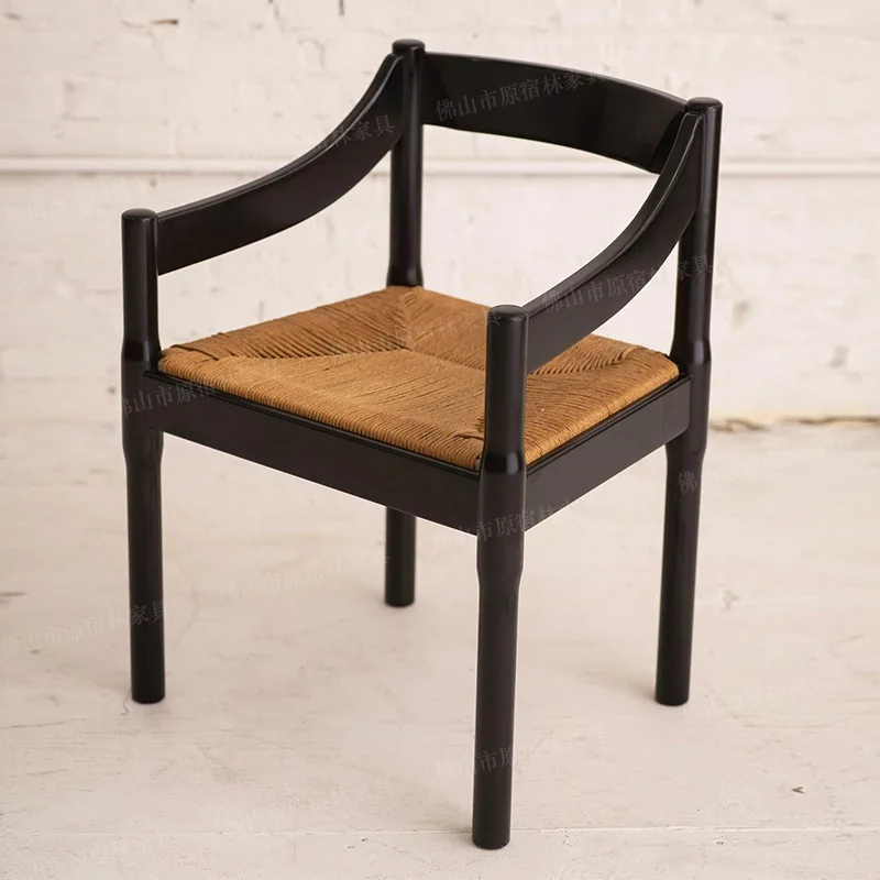 

Medieval vintage furniture retro Internet celebrity grass rattan designer rope dining retro black chair dining chair