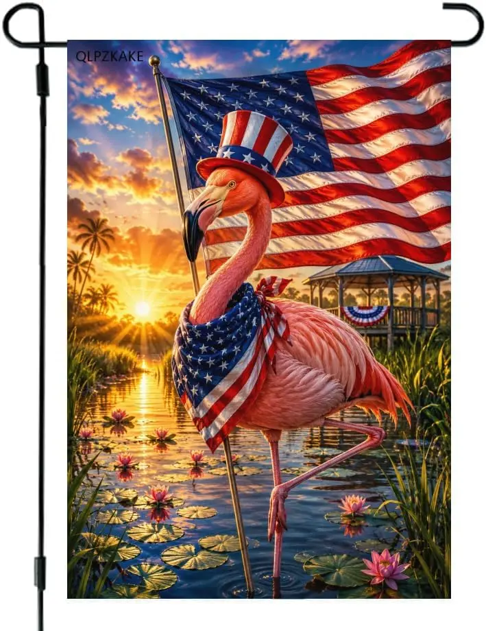Patriotic Flamingo Garden Flags For Outside 12x18 Double Sided American 4th of July Independence Memorial Veterans Day Gifts kkz