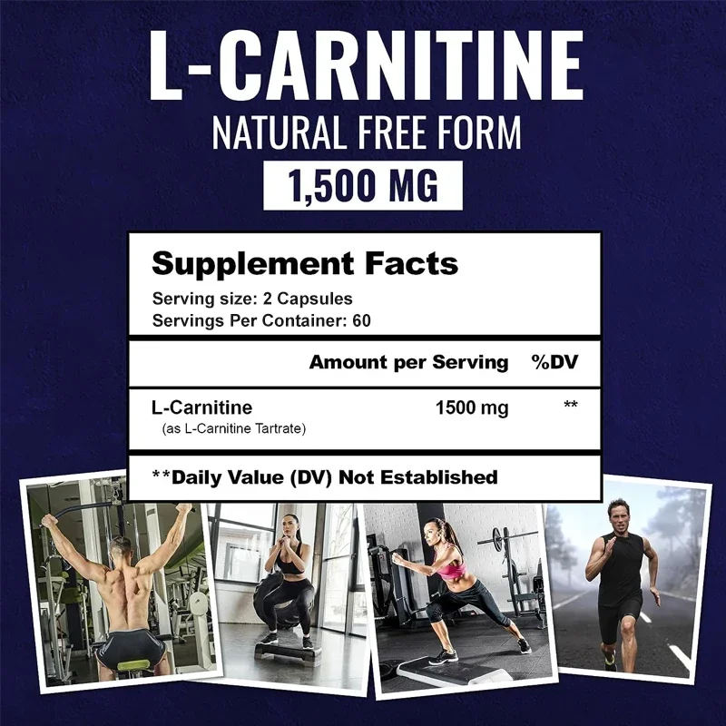 L-Carnitine Tartrate Premium Capsules 1500 mg - Natural Energy Production, Supports Metabolism