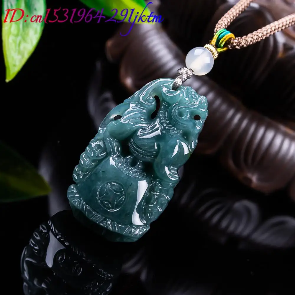 Burmese Jadeite Pixiu Pendant Designer Gemstone Talismans Real Jade Accessories Necklace Fashion Vintage Gifts for Women view 2