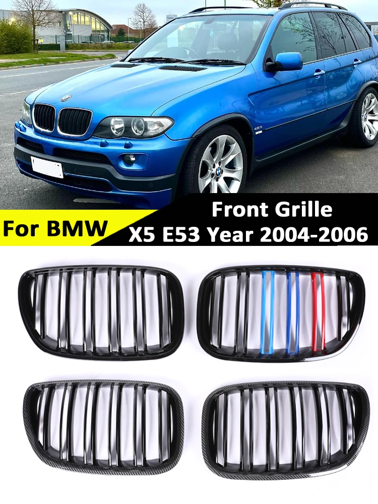 

For BMW X5 E53 X5M 2003-2006 Black Gloss Front Bumper Kidney Grille Carbon Fiber M Style Inside Radiator Grills Car Styling