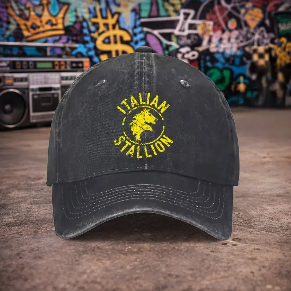 1pc Unisex Italian Mustang Vintage Washed Baseball Cap - Men'S Trendy Hat - Versatile Duckbill Cap - Fun Print - Unique Birthday