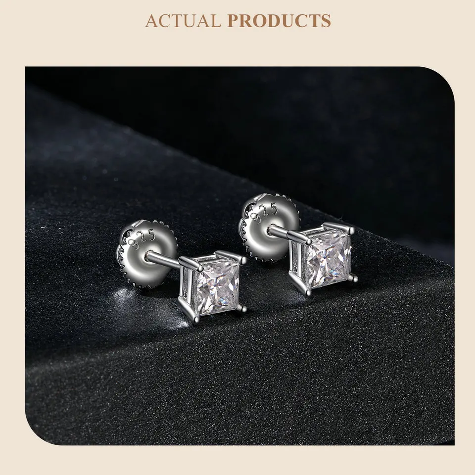 Bamoer 0.5-1ct Moissanite Screw Back Earrings for Women, D Color VVS1 Clarity Lab Created Diamond Earring White Gold Earrings