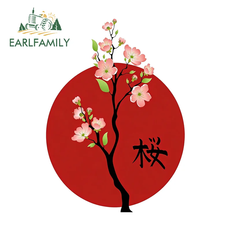 

EARLFAMILY Japanese Cherry Blossoms Car Sticker Campervan Racing Red Tumbler Decal Auto Car Gadgets Creative Helmet Accessories
