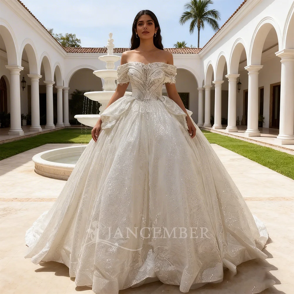 

Элегантное свадебное платье с вырезом-лодочкой, короткими рукавами, открытой спиной, на шнуровке, с кружевом, индивидуального пошива, в стиле бального платья