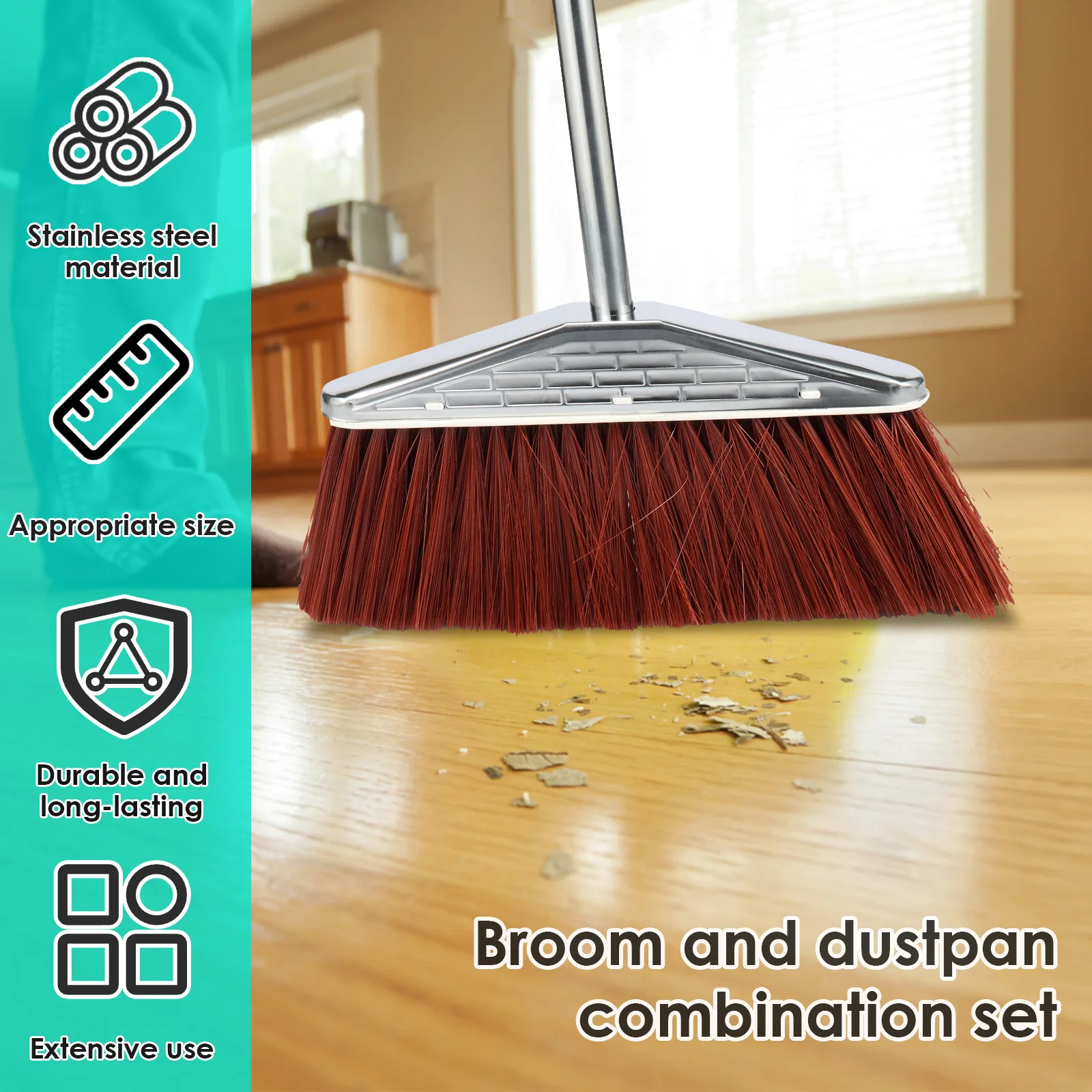 Broom Dustpan Set Stainless Steel Magic Brushs Combination Household Combo Cleaning Tool Dust Pan  Long Handle Sweeping