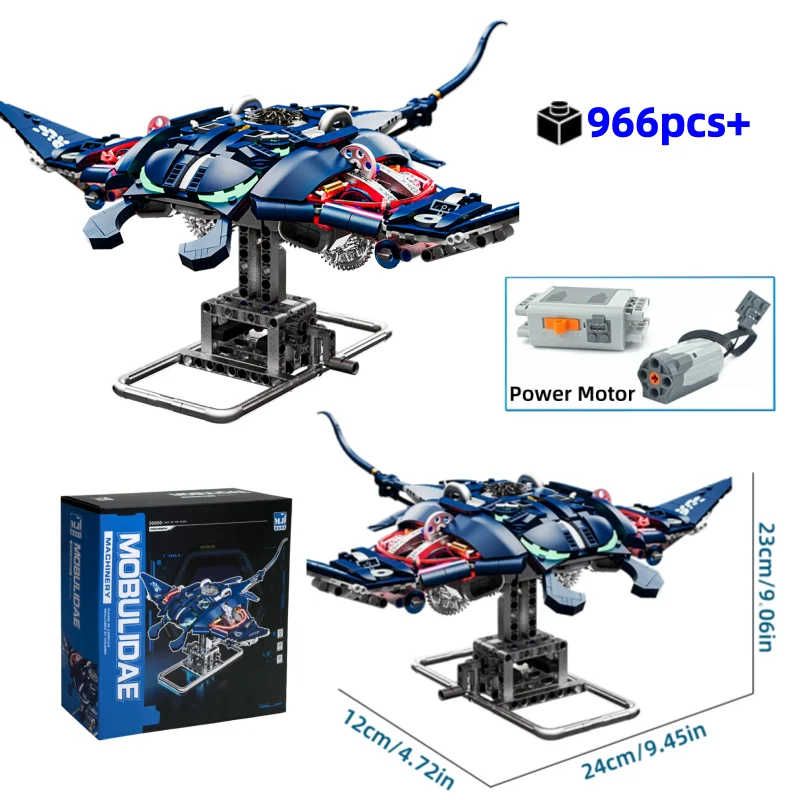 

966pcs MOC Mechanical Manta Ray Sea Animal Set Building Blocks DIY tabletop decoration Model Kids Assembly Toy Birthday Gifts