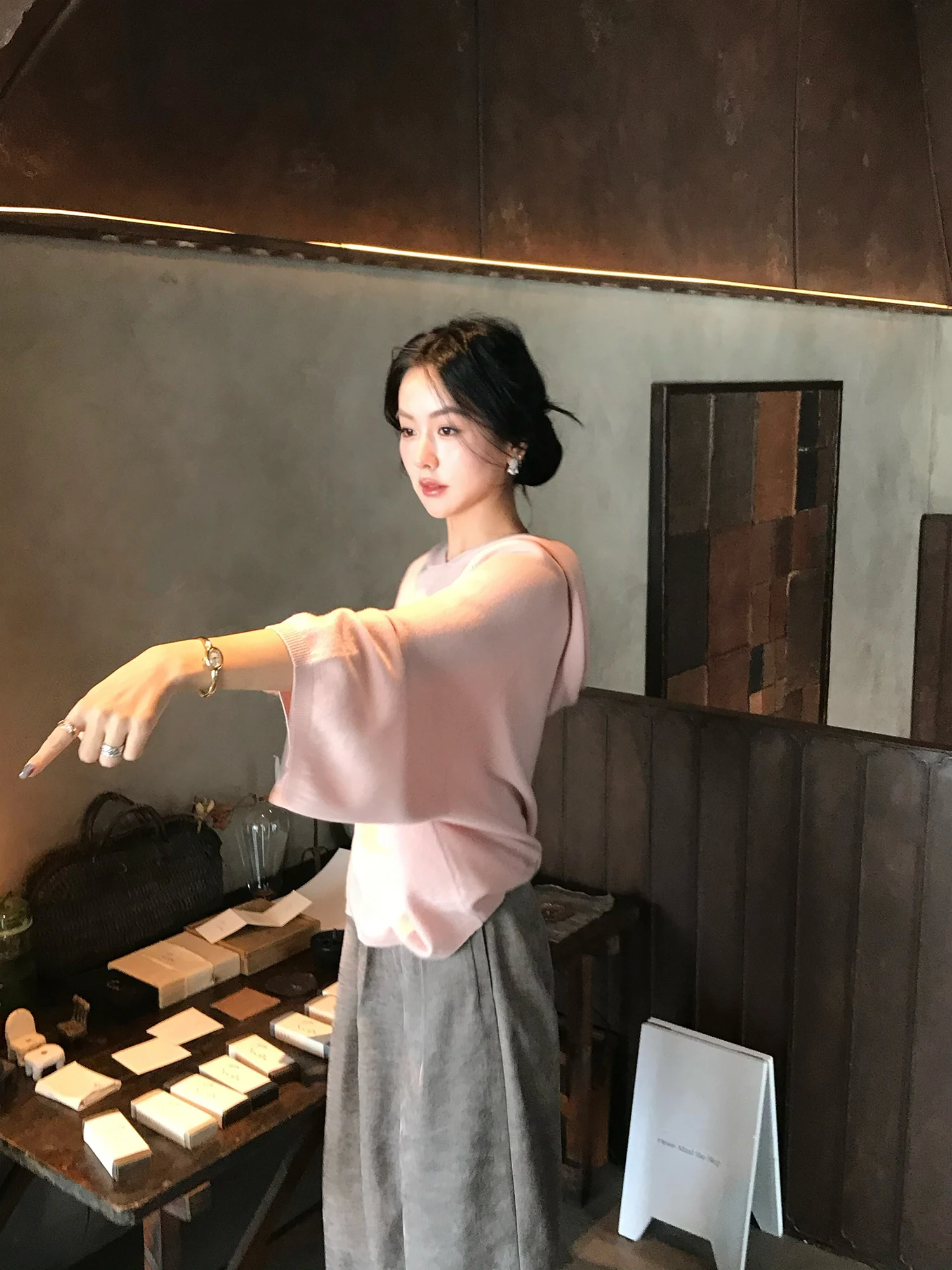 

EAR RAE Spring Day 00 Wool Simple Color Hooded Loose Batwing Sve Knitted Sweatirt Woolen Sweater Casual Sle