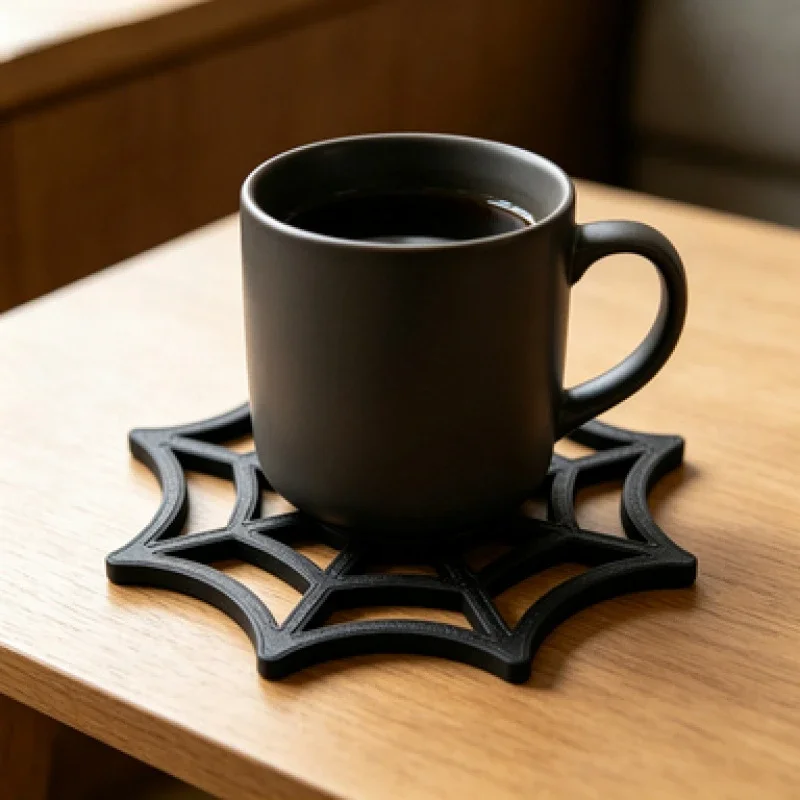 Dark Style Hollow Spider Web Coaster, Heat-Insulating Anti-Scald Non-Slip Pad for Coffee Mugs, Desktop Decor