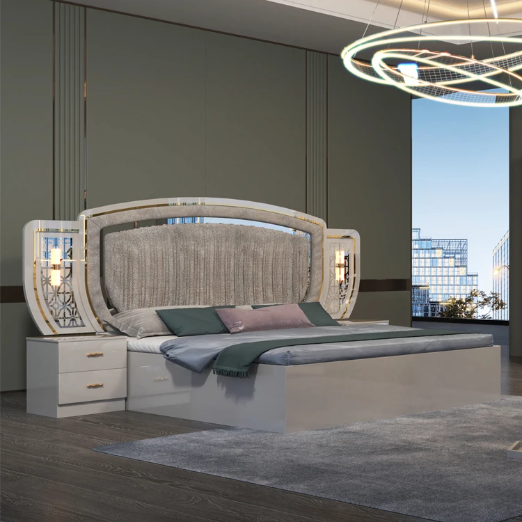 Modern Design Cheap Queen Bed Wood MDF Double Bed Set Family Apartment Luxury Wood Frame Full King Bed