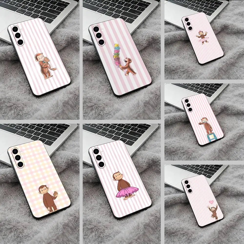 C-Curious- G-George the Monkey Soft Silicone phone Case for Samsung Galaxy A73/A71/A72/A70/A53/A52/A51 - Black