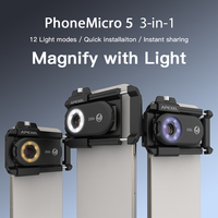 APEXEL 3 in 1 Mobile Phone Microscope Lens 100X 150X 200X Macro Magnifier Kits Biological Microscope for Phone Lens with LED CPL