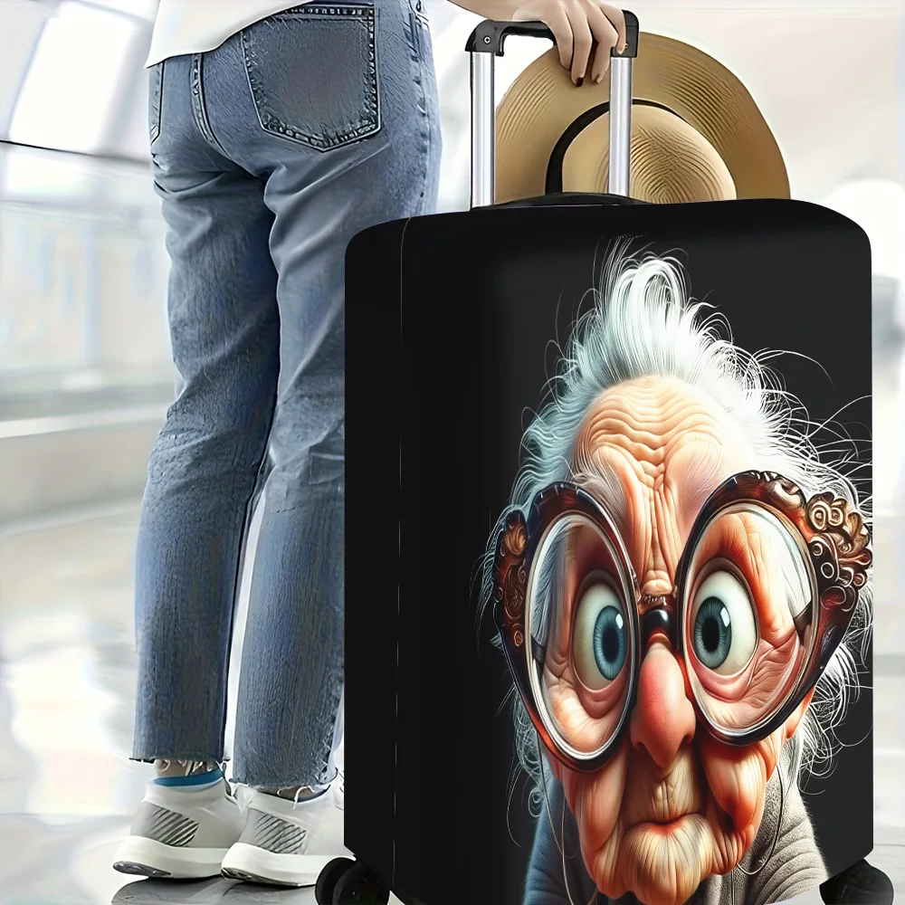 1pc Cartoon Funny Grandma with Big Glasses Luggage Cover. Fits 18–32-inch suitcases; effectively protects your luggage.