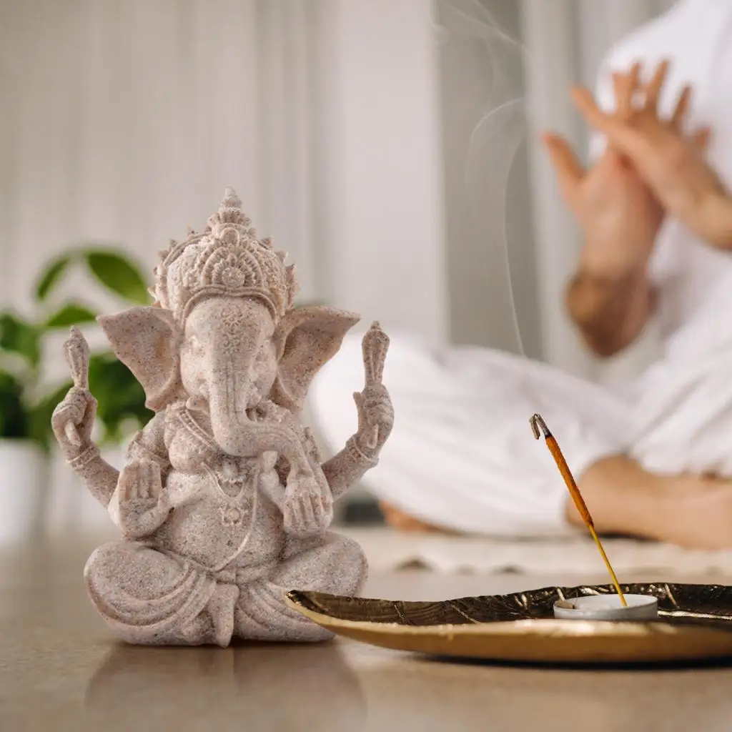 Hand Carved Ganesha Sandstone Statue Buddha Figurine Large Hindu Pantheon Sculpture for Garden Decoration