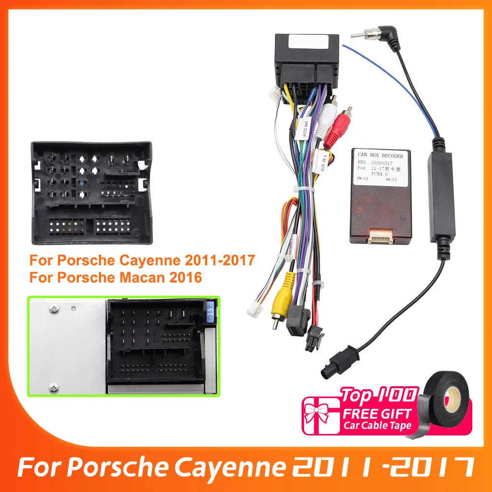 Câble adaptateur de faisceau de câblage autoradio Android 16 broches avec décodeur Canbus pour Porsche Cayenne 2011-2017 PCM4.0 et Porsche Macan 2016