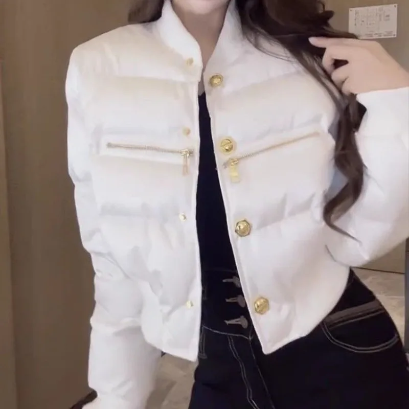 Women's Fall Spring Top Coat Jacket Cotton Clothes Long Sleeve Single Breasted Standing Lapel Warm Casual Simple Versatile Niche