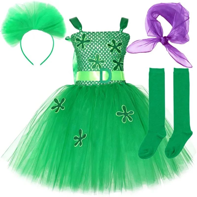 Little Girls Green Themed Tulle Tutu Dress Outfit,Cartoon Character Themed Clothes for Kids Halloween, Holiday Parties and Stage