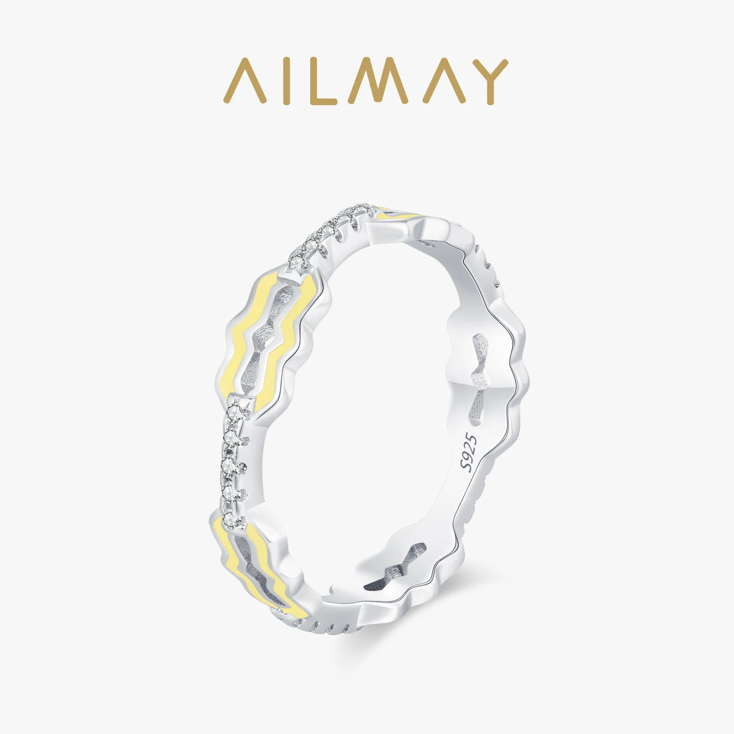 

Ailmay New 925 Sterling Silver Yellow Enamel Geometric Design Ring for Women Cute Fashion Jewelry Party Gift