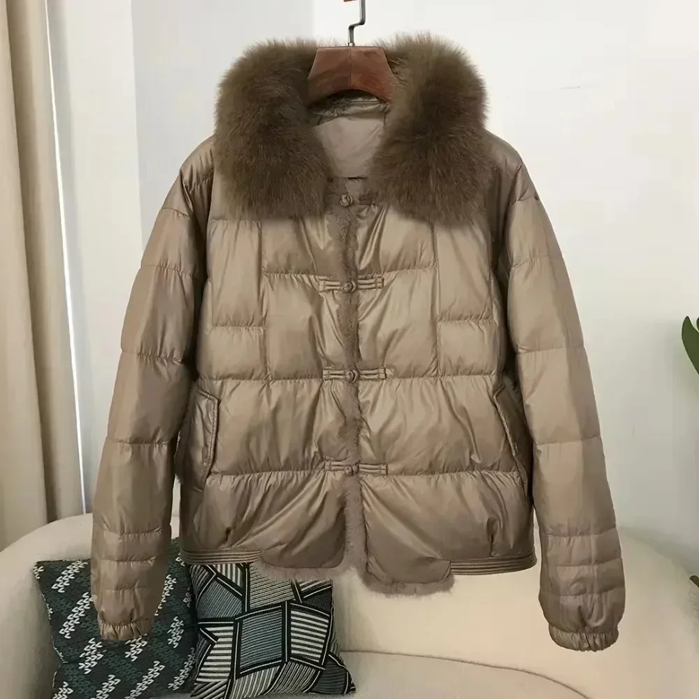

OFTBUY Real Fox Mink Fur Collar Ladies Vintage Warm Puffer Coat Female Parka White Duck Down Jacket Outerwear Winter Women 2026