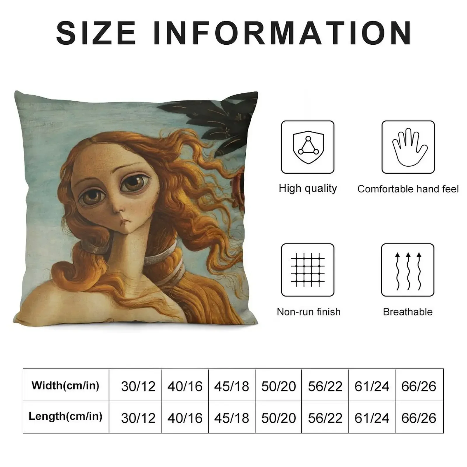 Sad, big-eyed Venus, Parody of Botticelli's The Birth of Venus, La nascita di Venere Throw Pillow