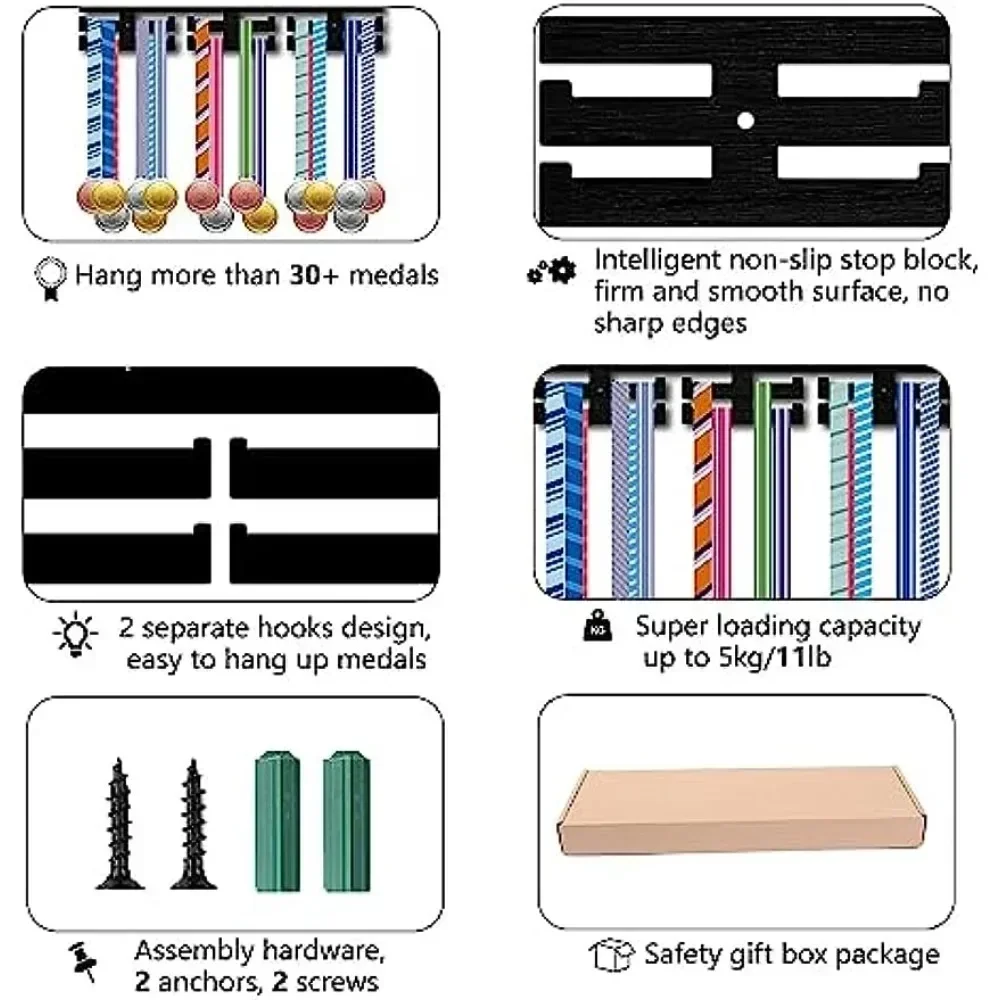 Football Medal Holder Soccer Sport Medal Hanger Medal Rack Display Wooden Wall Rack Mounted Over 30 Medals for Swimming Bicycle