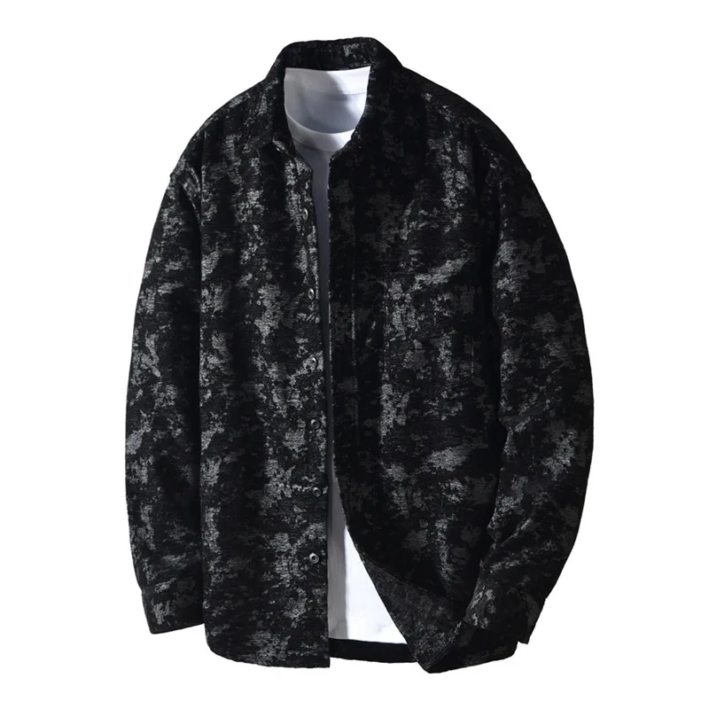 

High Quality 240gsm Jacquard 100% Polyester Shirts for Men American Vintage Casual Long Sleeve Autumn Tops Plus Size 4XL