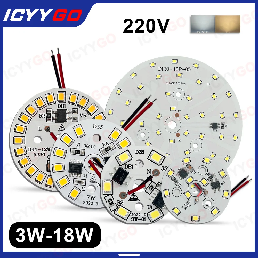 5Pcs 220V High Voltage Driverless LED Light Board 5W 7W 12W 15W 18W  Linear Light Source Board Downlight Accessories PCB Board