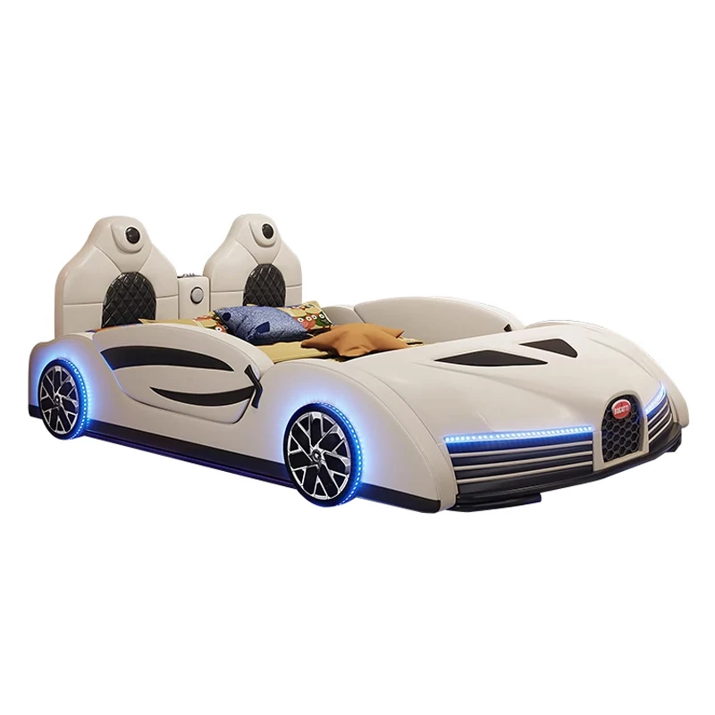 High Quality Wooden Full Size Bedroom Furniture Children Race Car Bed With Music For Boy Kids Beds