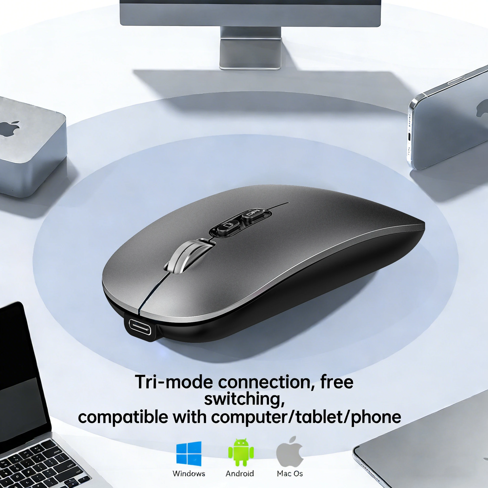 Dual Mode Bluetooth 2.4G Wireless Mouse One-Click Desktop Function Type-C Rechargeable Silent Backlight Mice for Laptop PC New