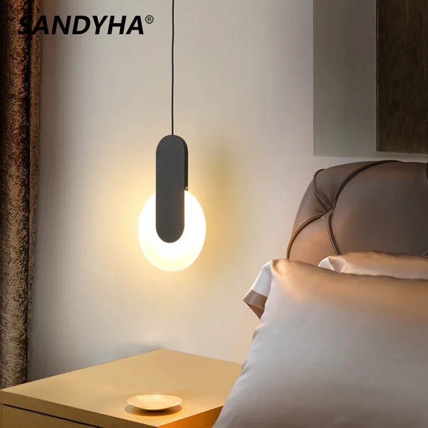 

SANDYHA Nordic Classic LED Pendant Lamp Black Hanging Light for Bedroom Living Room Stylish Home Decor Indoor Lighting