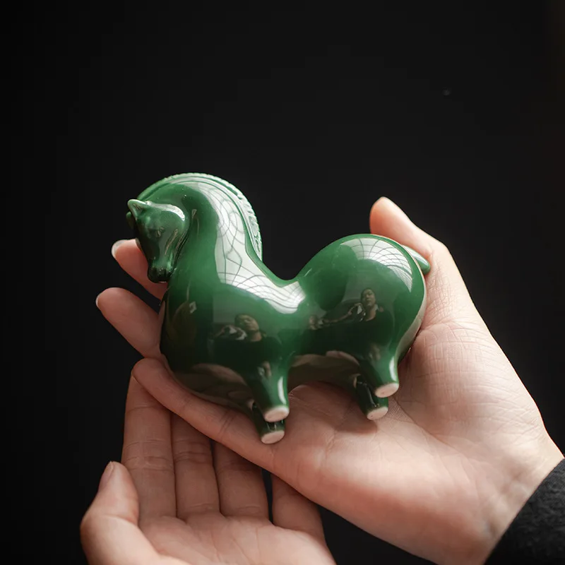 Green Horse cute little Tang Horse decoration Chinese living room office tea table surface decoration handmade ceramic crafts