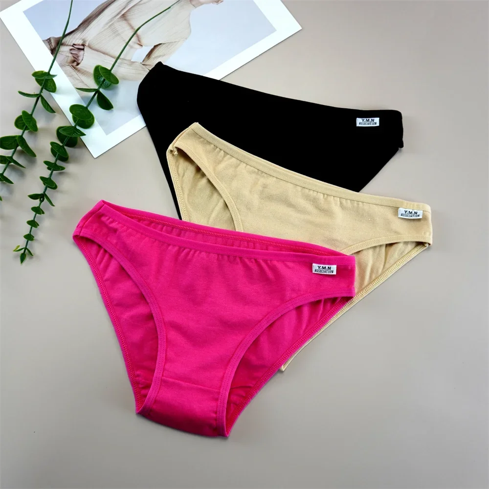 3PCS/Pack Ladies Cotton Panties Free Shipping Comfortable Female Underpants Simple Solid Candy Color Underwear