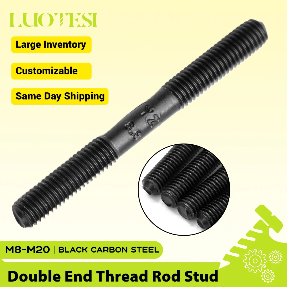 1pc Double End Thread Rod Stud Black Carbon Steel M8 M10 M12 M14 M16 M18 M20 M22 Length 40mm-100mm Rod Stud Bolts GB901
