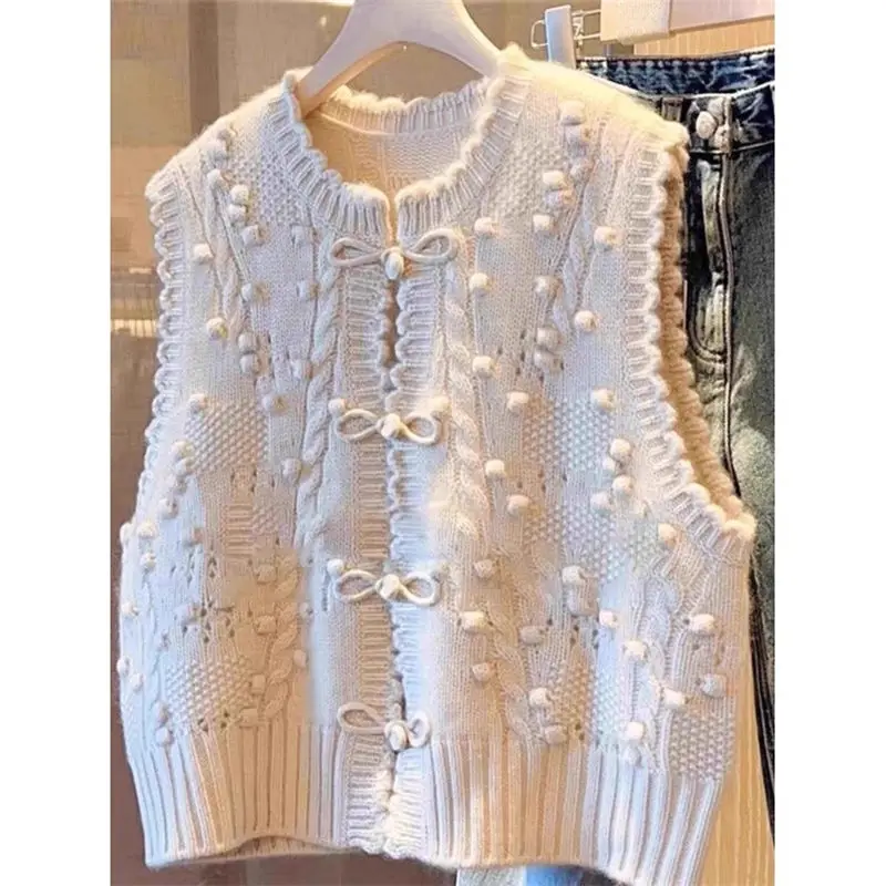 

Women's 2025 New Chinese Style Knitted Vest | Boho Chic Cropped Waistcoat | Oversized Cardigan with Button Closure Sweater G107