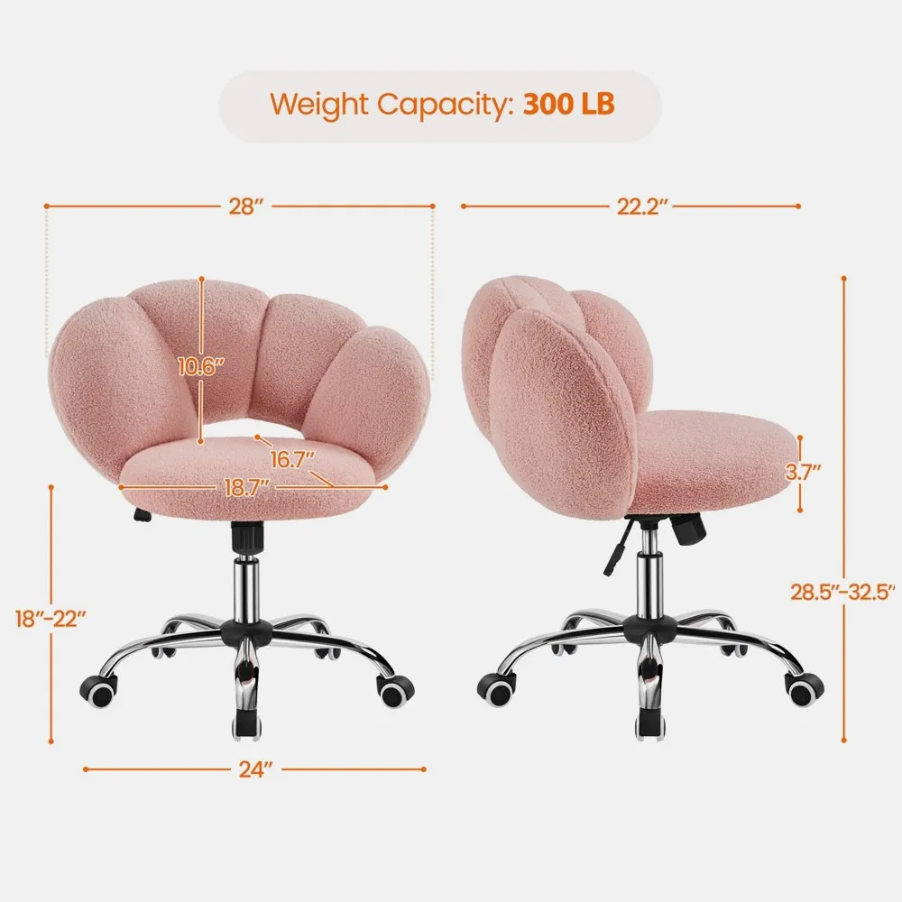 Cloud-Shaped Upholstered Vanity Chair with Adjustable Height & Smooth-Rolling Wheels – Stylish Desk or Reading Seat for Home Office, Bedroom, or Dressing Area