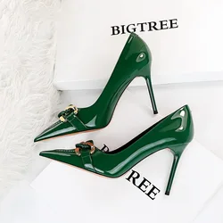 BIGTREE Patent Leather Women's Pumps High Heels Office Shoes Classic plus Size 34-43 OL Footwear
