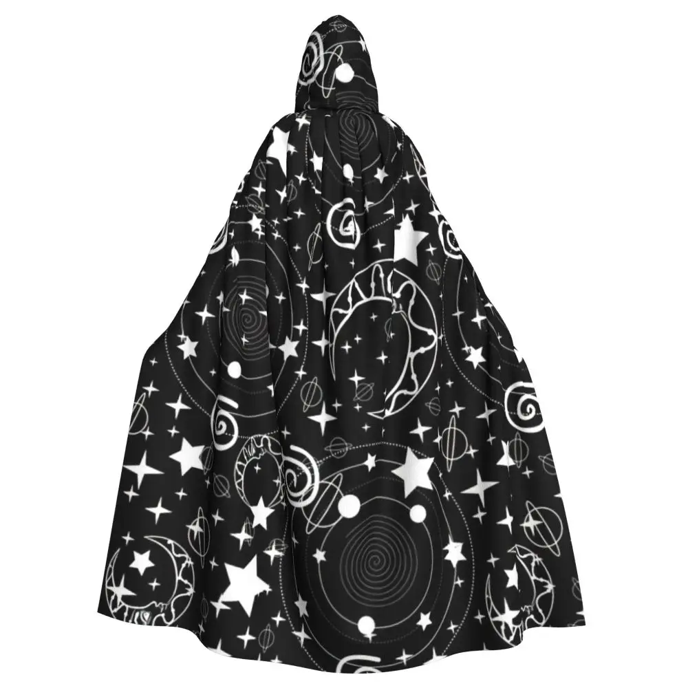 Robe longo de bruxaria masculino e feminino, capa com capuz, sol, lua e estrelas, festa de Halloween Cosplay, adulto