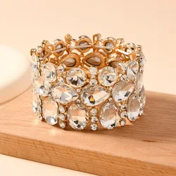 Luxury Ladies' Colorful Waterdrop Rhinestone Bracelet Party Elastic Wide Bangles