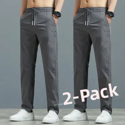 Men's Summer Ice Silk Thin Construction Work Pants Breathable Lightweight Loose Fit Trousers for Office And Casual Use