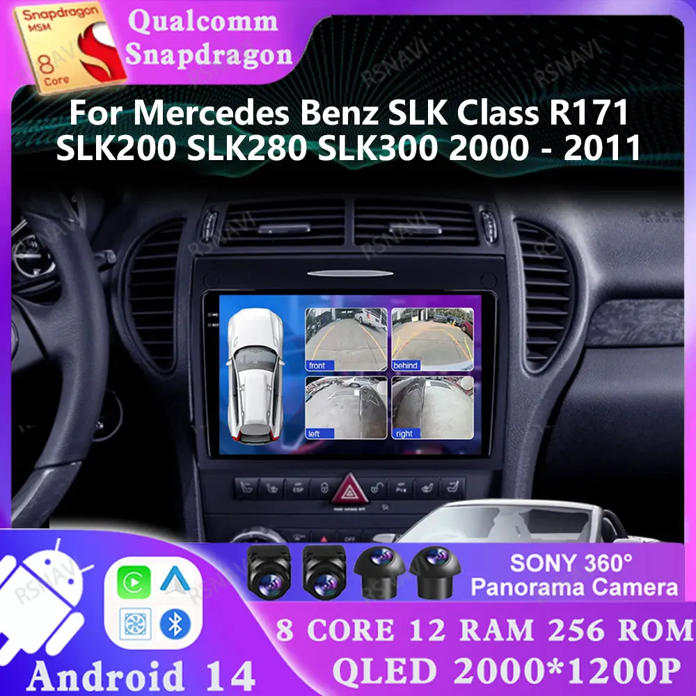 Android 14 For Mercedes Benz SLK Class R171 SLK200 SLK280 SLK300 2000-2011 Multimedia Qualcomm 5G WIFI Car Radio DVD DSP Stereo