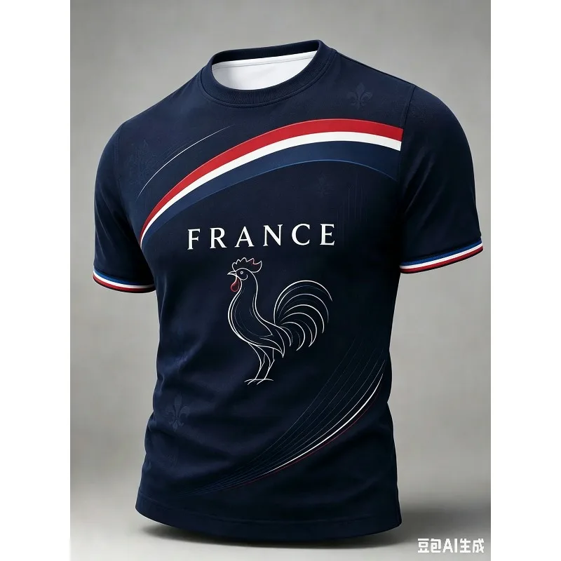 2026 Summer Rooster Graphic Curve Stripe Jersey Football Sports T-shirt Breathable Loose Short Sleeve Men Women Casual Athletic